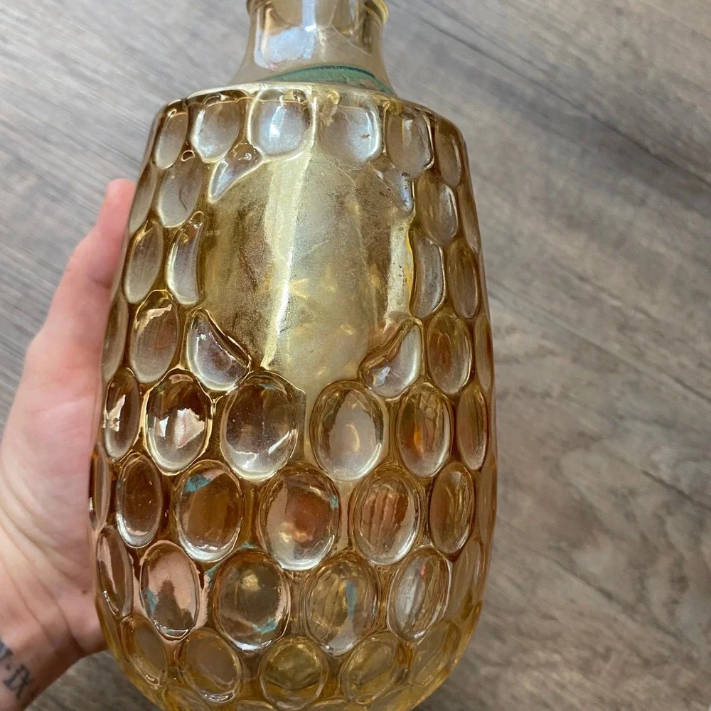 Vintage Amber Glass Thumbprint Decanter with Stopper Mid Century Modern Barware